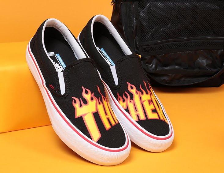 slip on vans x thrasher